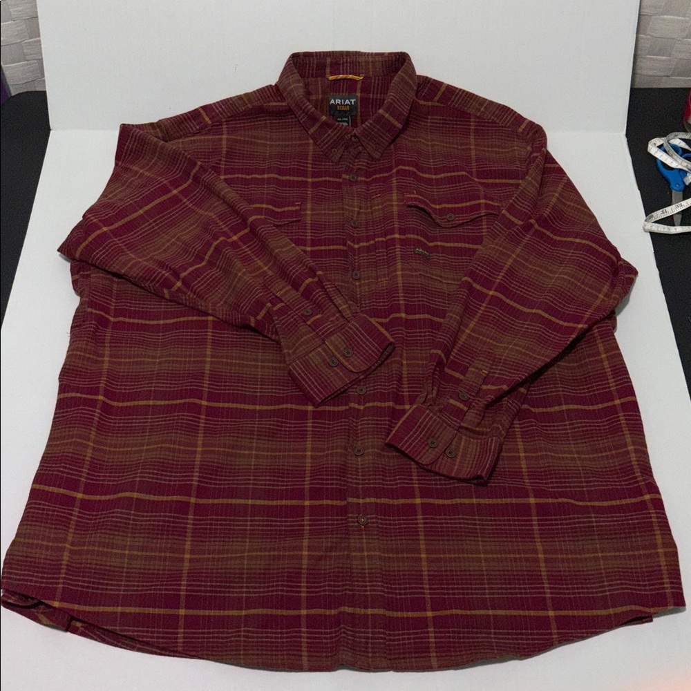 Ariat Rebar Men’s Red and Yellow Plaid Button Down Shirt Size 4XL